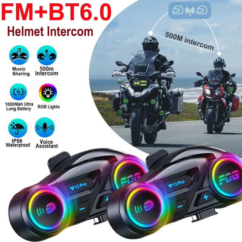 

Kebidumei Motorcycle Intercom Helmet Bluetooth Headset Handsfree Communicator to 2 Riders Music Sharing Interphone with FM Radio