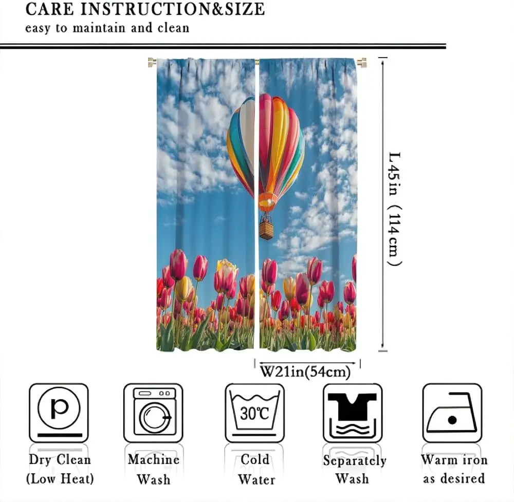 Beautiful Hot Air Balloon Blackout Curtains Fantasy Tulips Garden Landscape Rod Pocket Window Drapes Room Darkening Curtains for