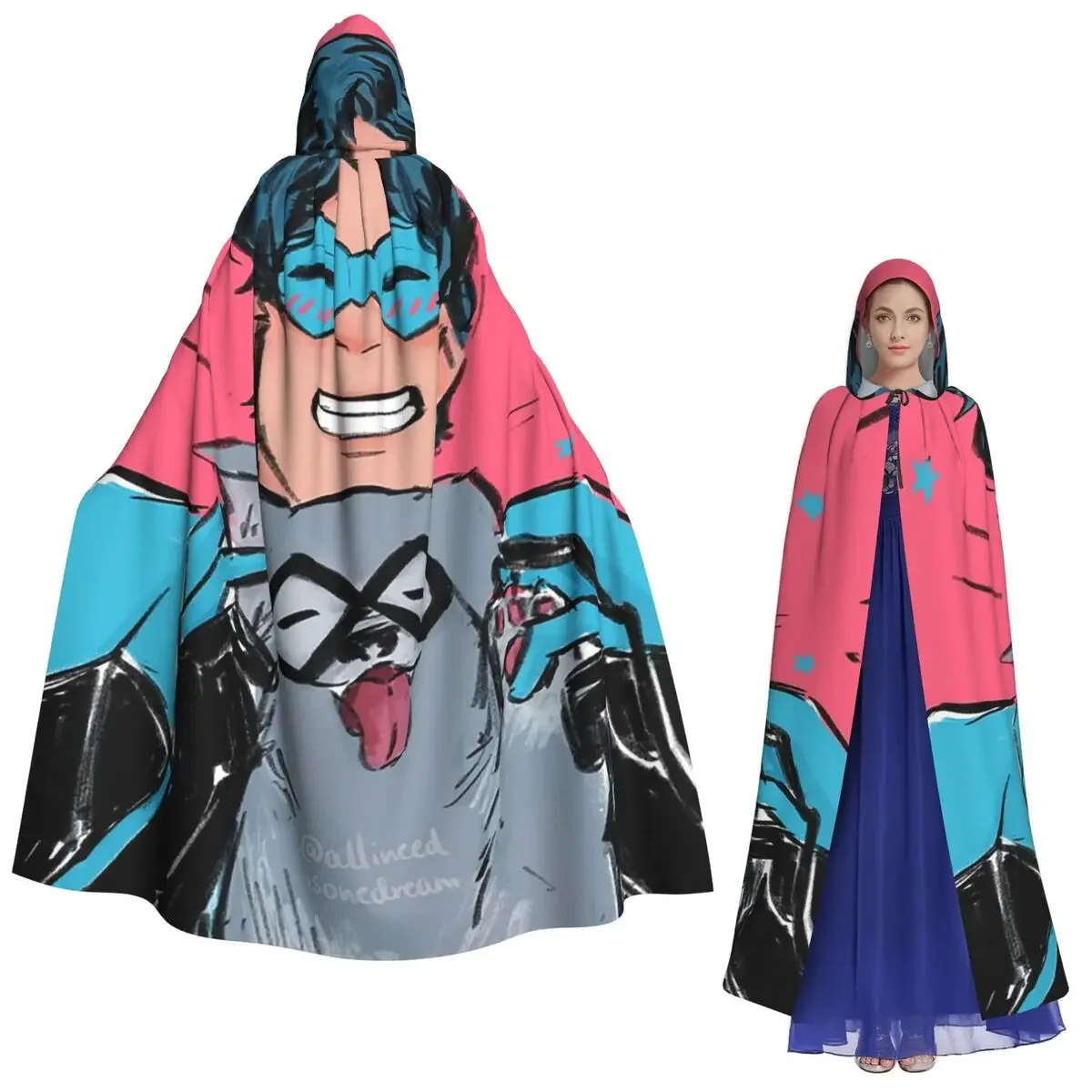 Nightwing And Bitewing Ico عباءة طويلة بقلنسوة الساحرة في القرون الوسطى زي تنكري كيب الهالوين مصاص دماء الكبار للجنسين #1
