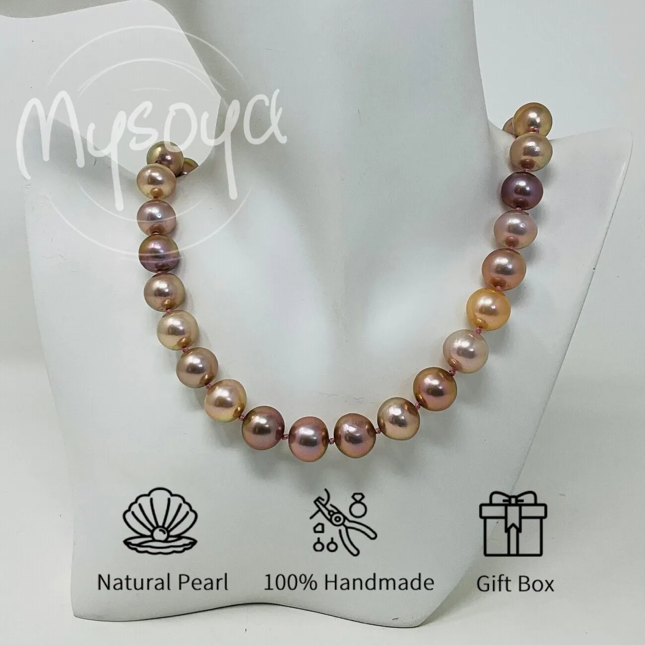 

MYSOYA 12-15 мм розовое фиолетовое металлическое жемчужное ожерелье Эдисона с подарочной коробкой, ювелирные изделия унисекс, идеально подходящие для свадьбы, дня рождения, Рождества