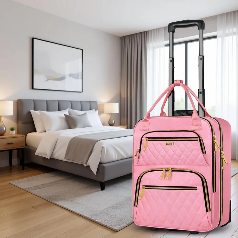 

Compact Rolling Under Seat Bag, Stylish Lightweight Carry-On for Travelers, Pink
