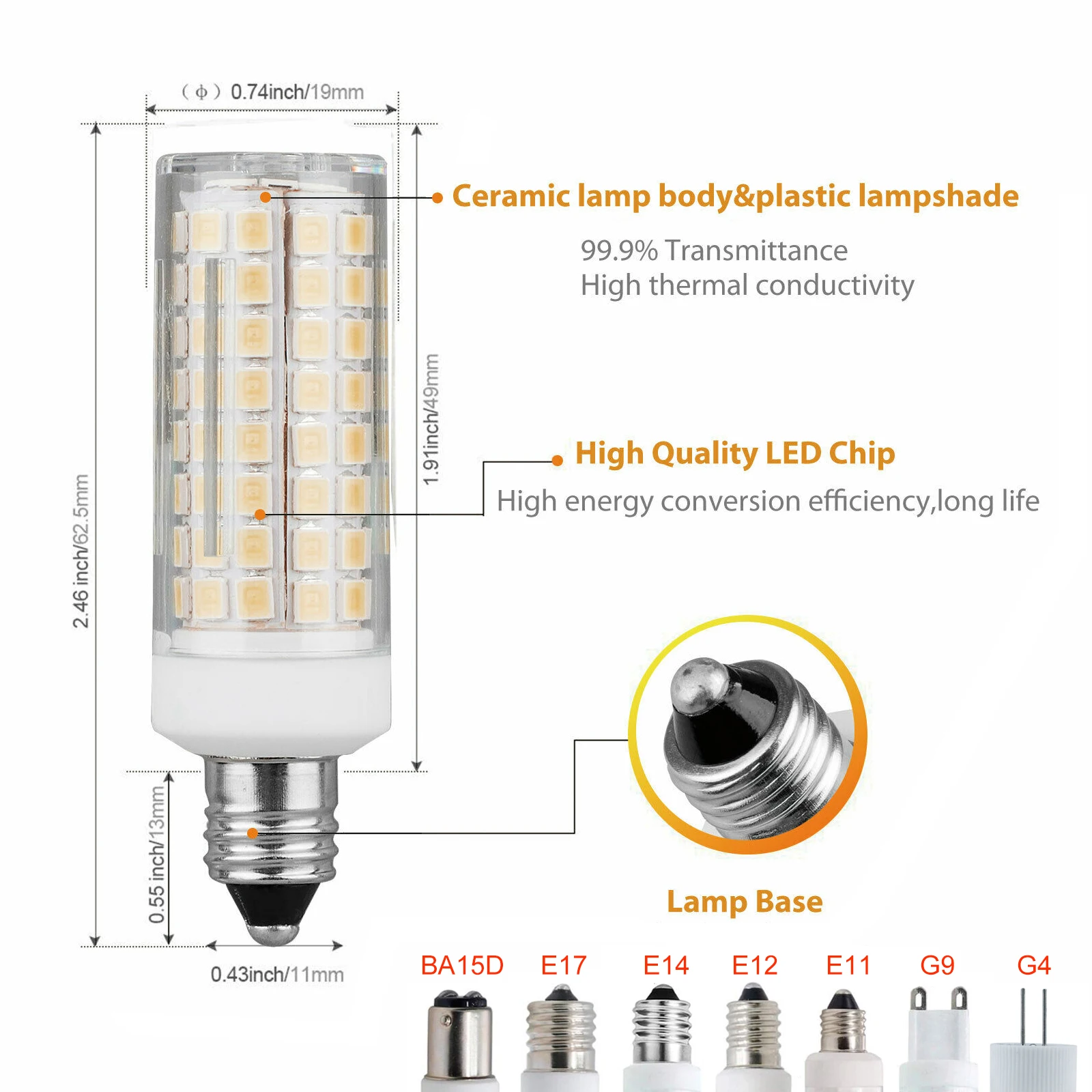 10pcs Dimmable G4 G9 BA15D E11 E12 E14 E17 LED Lights 102 LEDs Corn Bulbs 9W Replace 80W Halogen Lamps 220V 110V for Home House