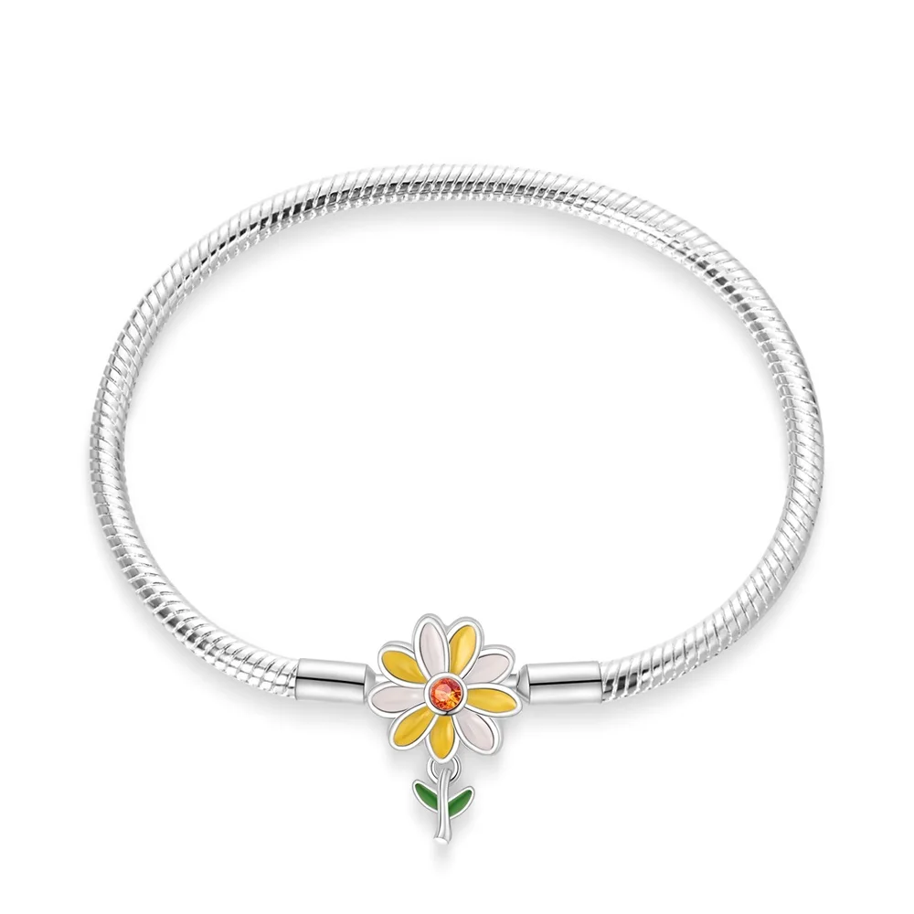 

Exquisite 925 Sterling Silver Yellow White Small Chrysanthemum Green Leaf Bracelet For Women's Daily Jewelry Accessories