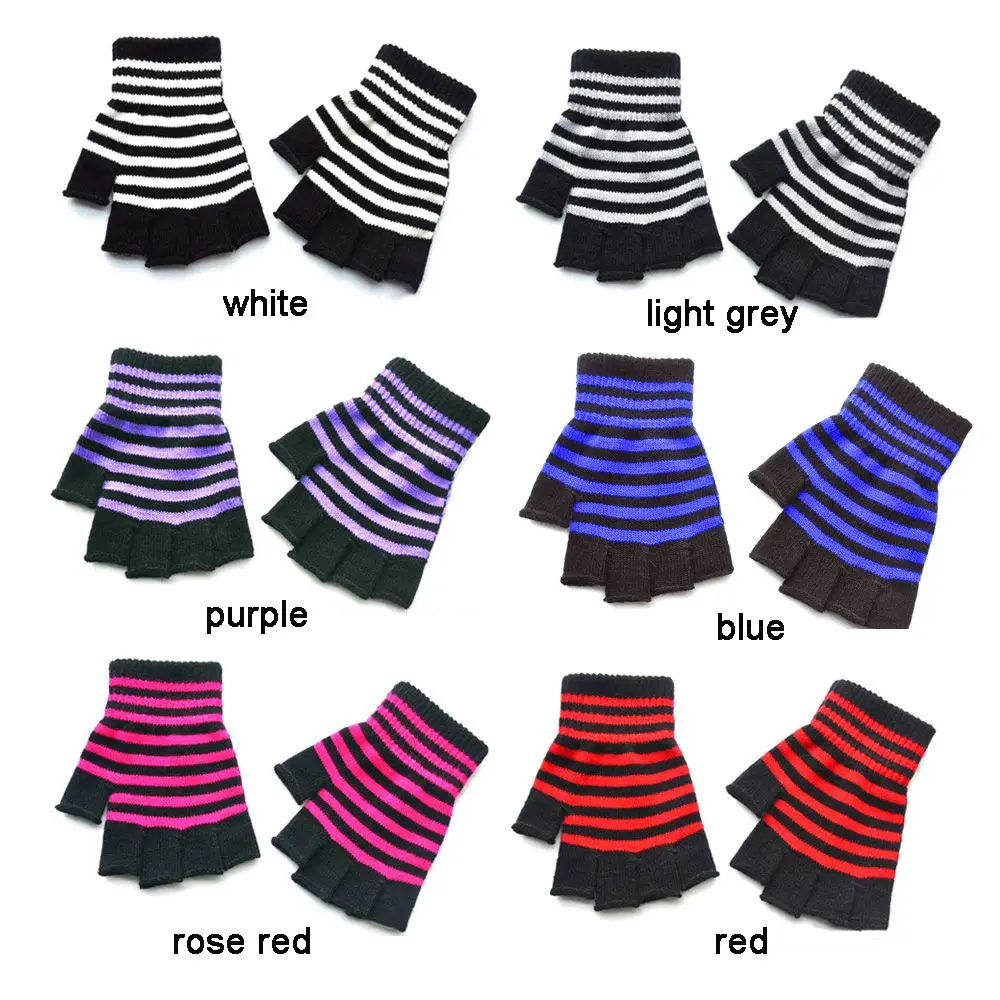 القوطية الشتاء الدافئ أصابع مطاطا مخطط رشاقته قفازات محبوكة القفازات