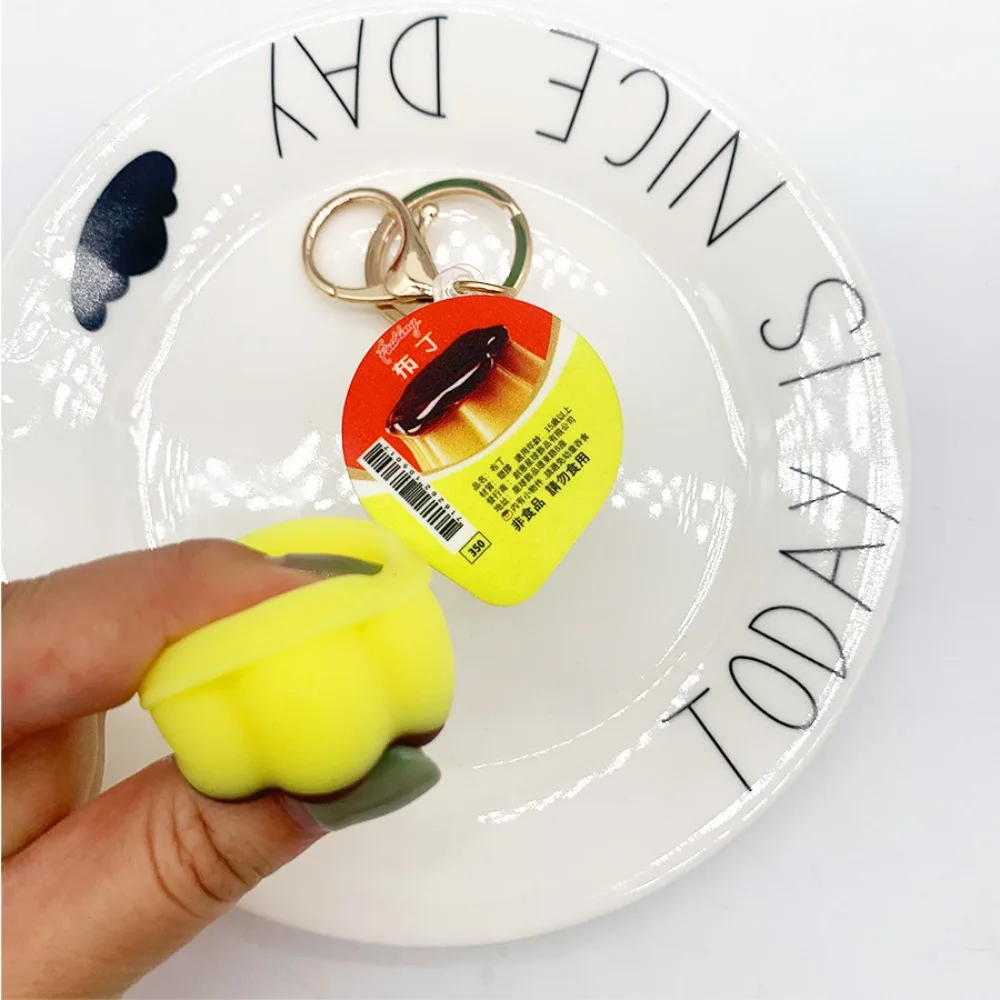 Squeeze Pudding Keychain Food Play Creative Miniature Pudding Keyring Novelty Soft Slow Rebound Pinch Pendant Reduce Pressure