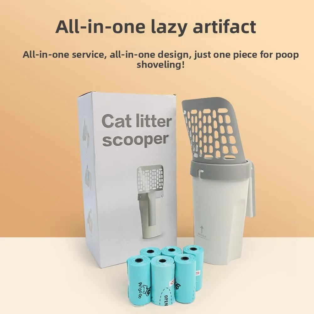 

Integrated Cat Litter Shovel with Garbage Bag Household Cats Shit Shovel Set Large Capacity Cat Shit Trash Can Pet Supplies
