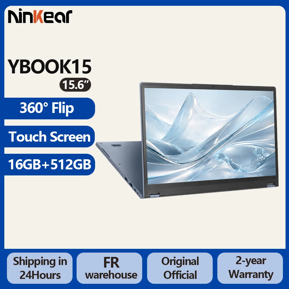 Ninkear YBook15 Ordinateur Portable 2 en 1 15,6 pouces AMD Ryzen 3 3250U 16Go DDR4 512Go SSD Écran Tactile FHD IPS Convertible 360° Windows 11 Clavier Rétroéclairé pour Travail Étude