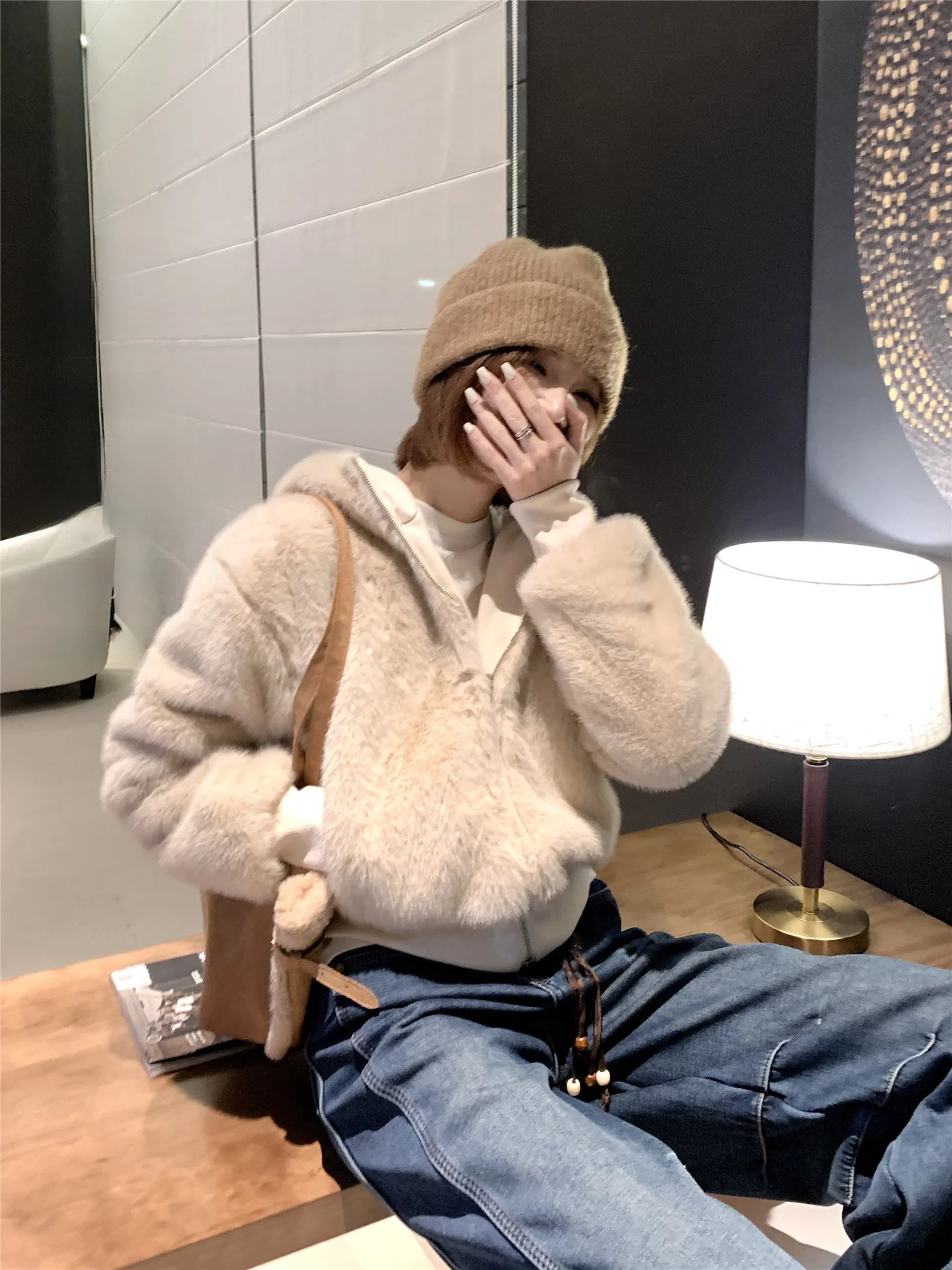 

Thiened Fce Women's Casual Sle Two-Sided Wear Faionable Open Cardigan Coat Warm Autumn Winter Polyester Material