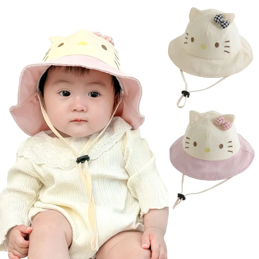

Panama Summer Cute Cat Ear Baby Bucket Hat for Boys Girls Cotton Toddler Sun Cap Children Beach Sun Hat Kids UV Protection Cap