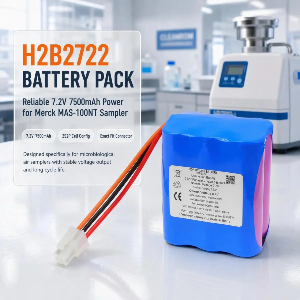H2B2722 Li-ion Replacement Battery 7.2V 7500mAh Compatible For Merck MBV MAS-100NT Microbiological Air Sampler