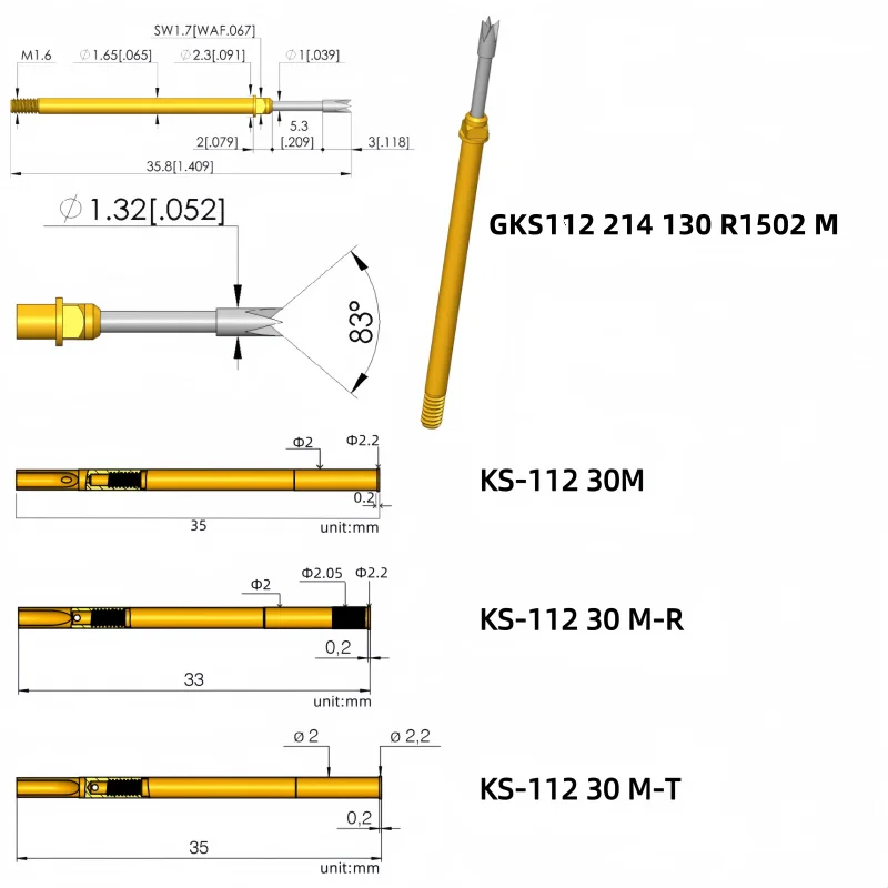 100PCS Screw-in Test Probe GKS112 214 130 R1502 M Sleeve Receptacle KS-112 30 M KS-112 30 M-R KS-112 30 M-T Test Pin Pogo Pin