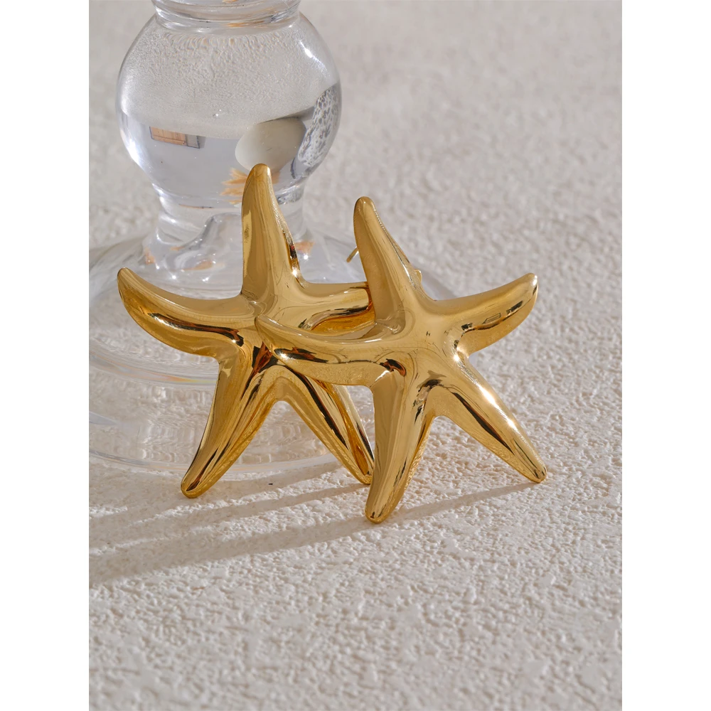 Yhpup Smooth Stainless Steel Metal Star Stud Earrings Gold Silver Color Versatile Trendy Summer Statement Jewelry Accessory Gift