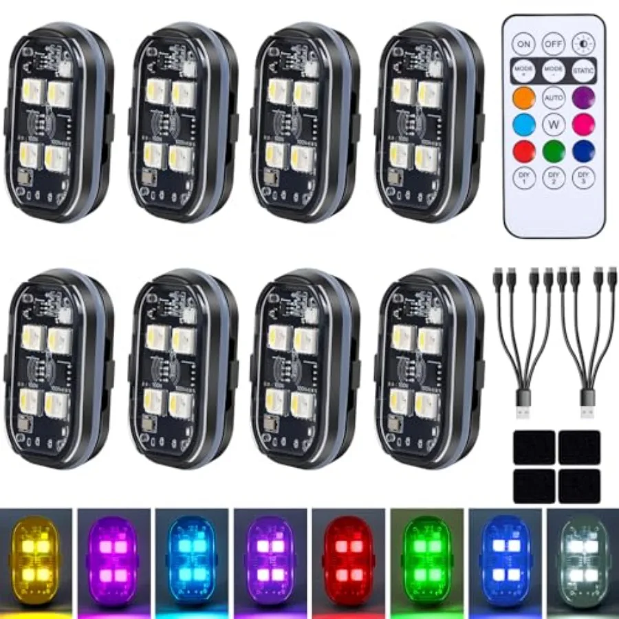 

Upgraded 4LEDs Wireless LED Strobe Lights with Remote Control 8 Colors Type-C Rechargeable Led Lights Anti Collision Warning Li