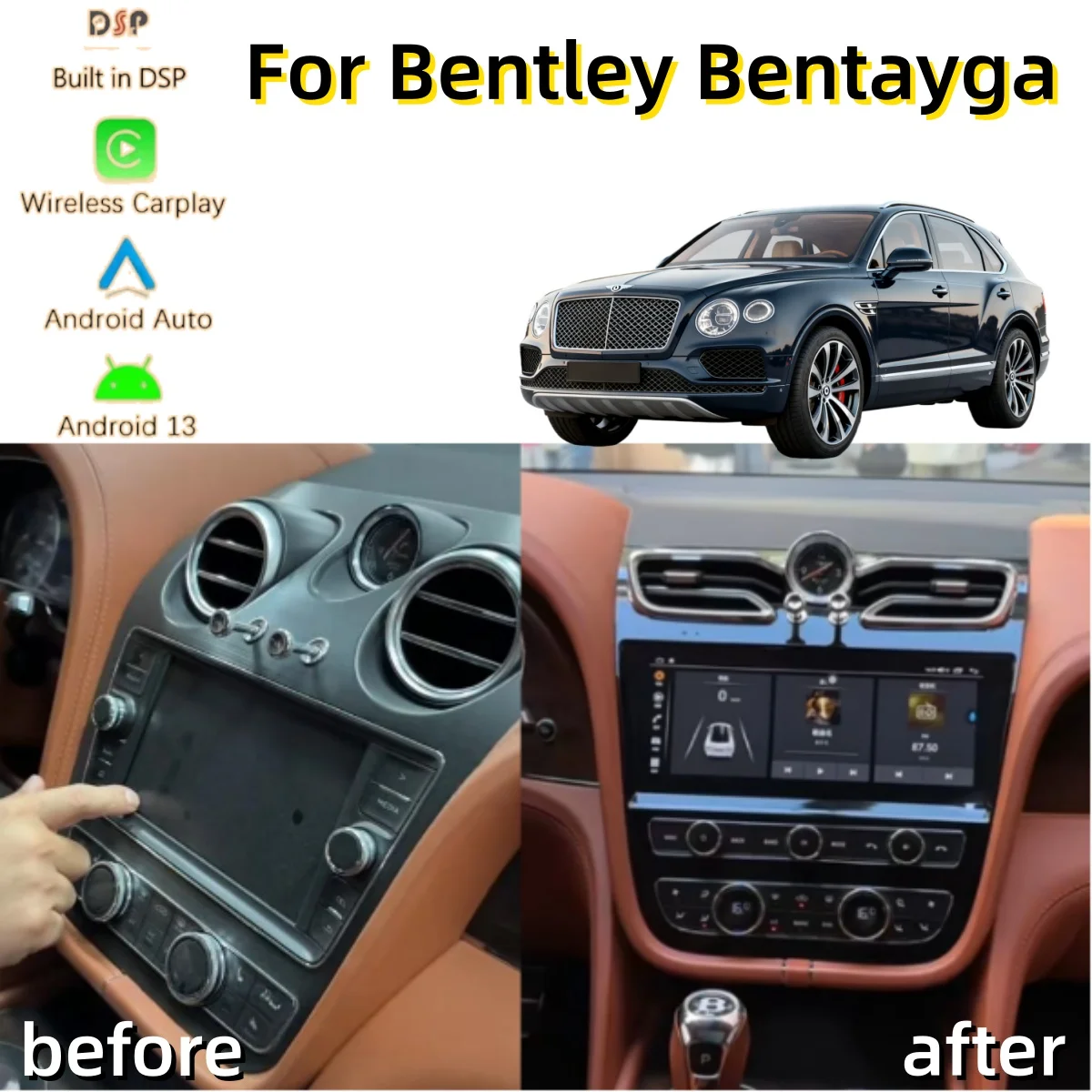 10.9'' Android 13 For Bentley Bentayga 2016-2020 Touch Car Screen Navigation Carplay Car Radio DSP BT Multimedia Player 1600*720