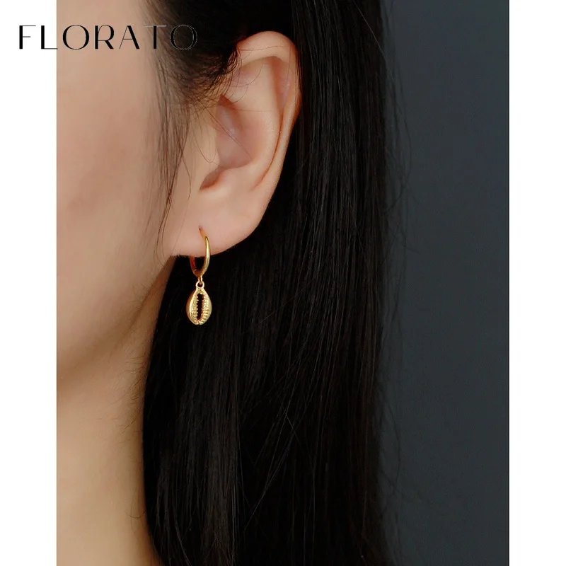 925 Sterling Silver Ear Needle INS Style Shell Pendant Hoop Earrings Retro Pierced Earrings Women's Party Jewelry Accessories 6