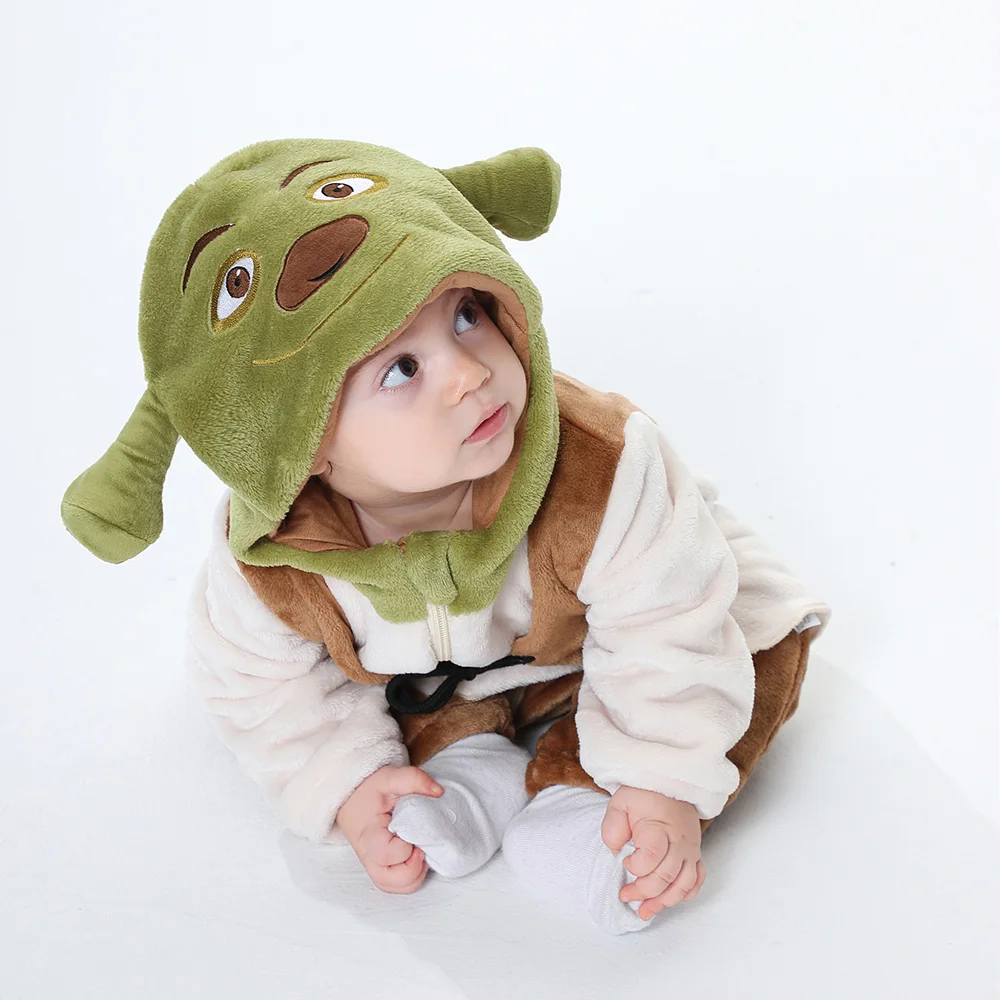 Kawaii Costume for Child Kid Baby 0-3 Years Cute Green Monster Jumpsuit Winter Warm Onesie  Anime Cosplay Kigurumis Outfit 2024