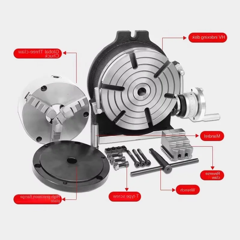 08170 4 Inches Rotary Table Indexing Head with Universal 3-Jaw Chuck for Vertical And Horizontal Metalworking Oper