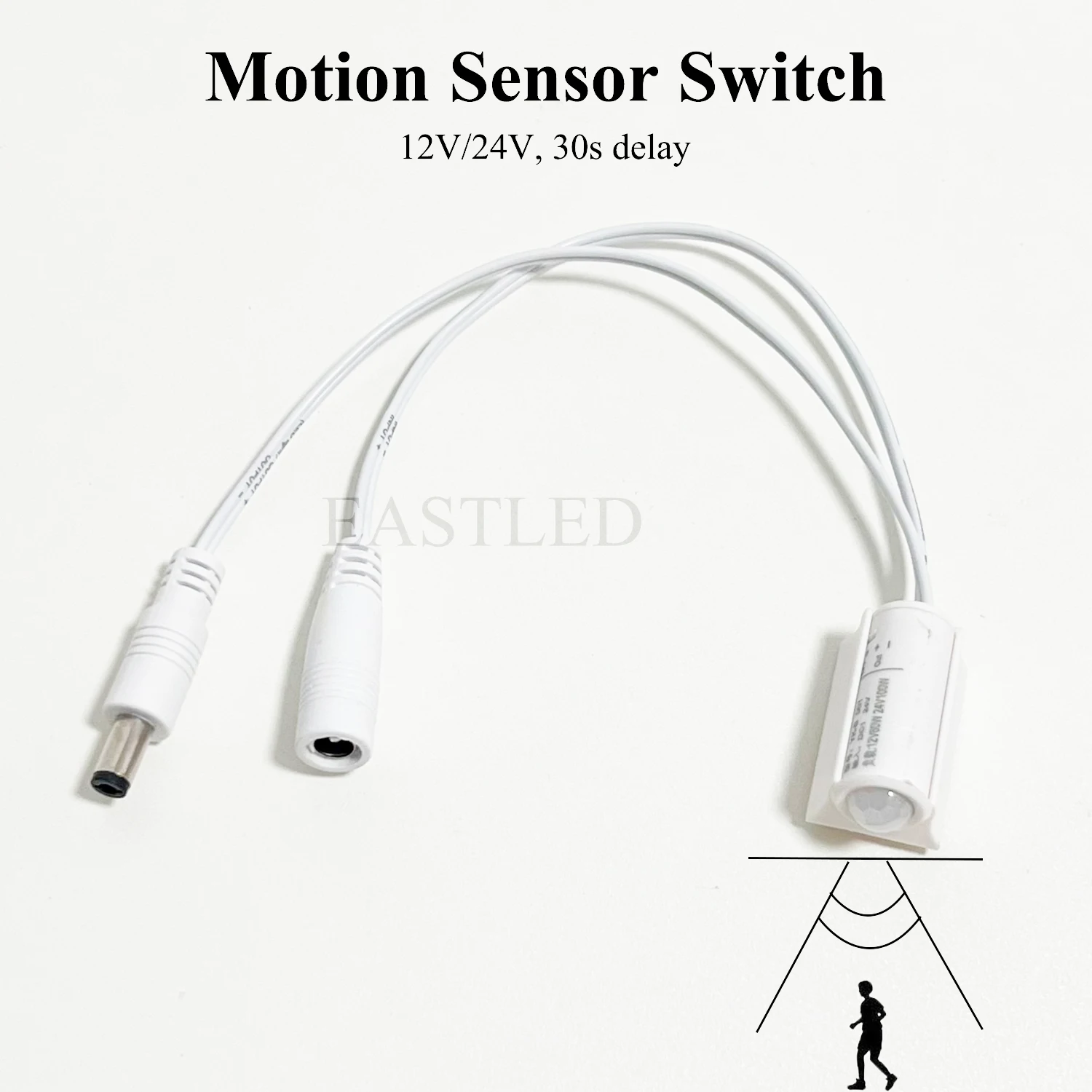 PIR Motion Sensor Switch DC12V/24V 5A Auto On Off Switch with DC Coupler Wire 30s delay for Inner Underbed Corridor Basement