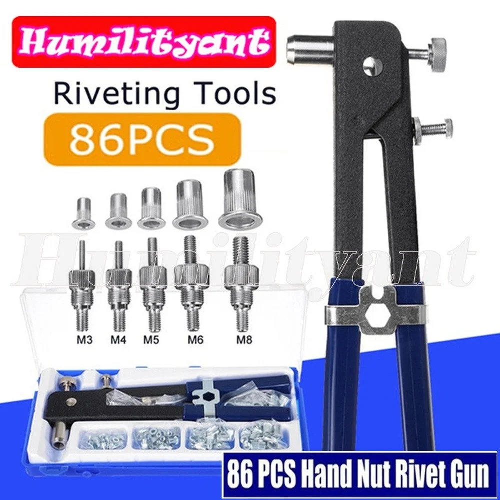 

80PCS Threaded Nut Rivet Tool M3 M4 M5 M6 M8 Riveting Nuts With 1PCS Rivet Nut Gun+5PCS Nut Rivet Mandrels