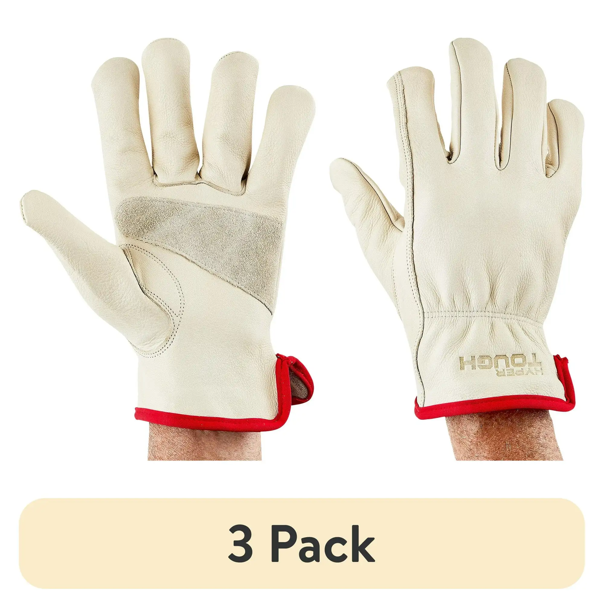 

(3 шт.) Рабочие перчатки Hyper Tough Leather, воловья кожа, бежевые, большие (HT1250L)
