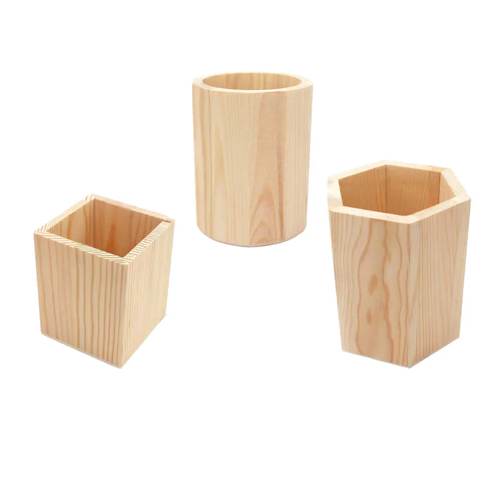 

3 Pcs Desk Wooden Pen Holder Stationery Pencil Container Vintage Pot Portable Tray Child