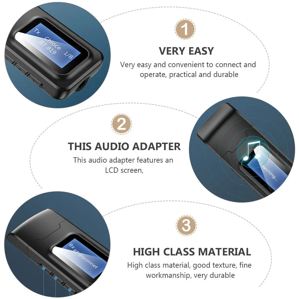 

1pc Wireless Audio Adapter 5.0 Transmitter Receiver Lcd Screen Car Home Stereo System Sound Speaker Small Lightweight