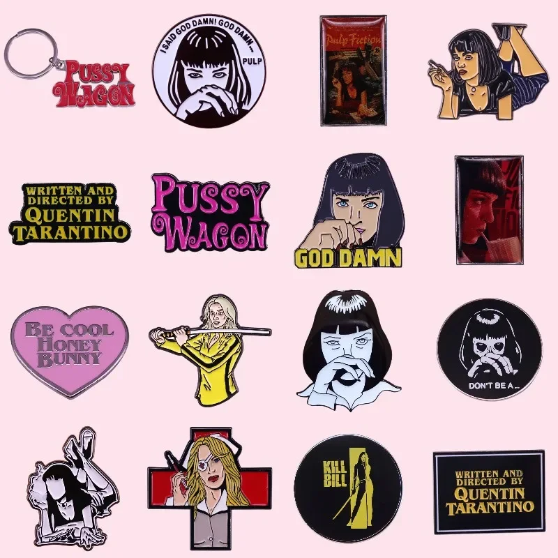 Best Quality Famous American Director Quentin Tarantino Movie Sets Enamel Pin Classic 90s Movie Fans Lapel Brooch Gift Wholesale