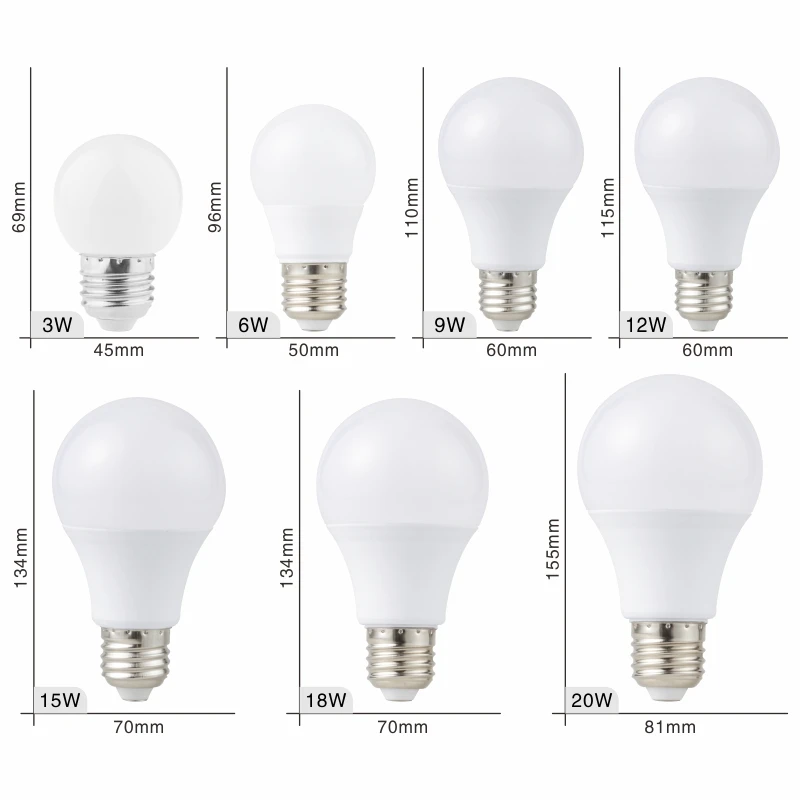 2 uds bombilla LED E27 E14 3W 6W 9W 12W 15W 18W 20W bombillas de potencia Real AC 220V-240V foco Lampada Bombillas LED lámpara