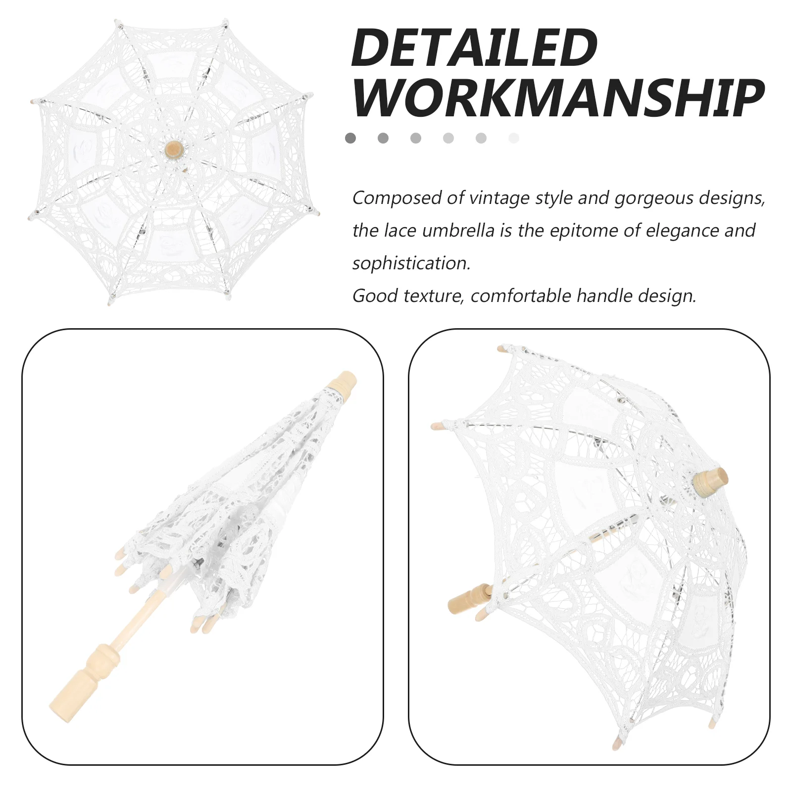 Pillar Embroidery Lace Umbrella Beach Vacation Girls Toys Wood Vintage Umbrellas for