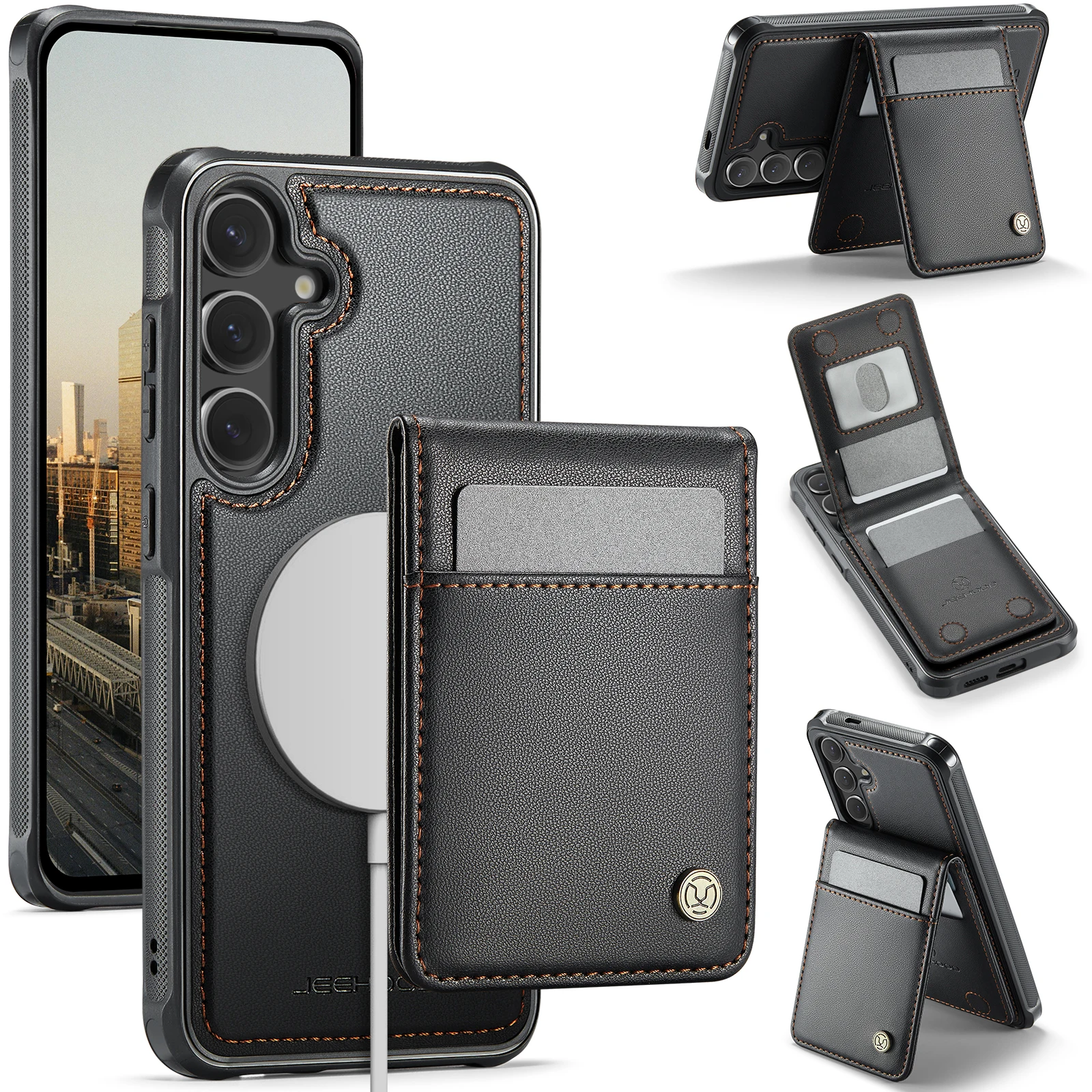 

For Samsung S25/S24/S23/S22 Ultra Plus Phone Case Leather Magnetic Wireless Charging Separate Wallet Card Case Shockproof Cover