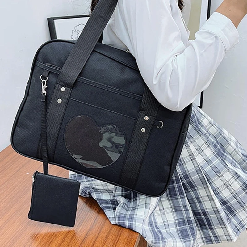 Heart School Bag JK Uniform Bag Soft Luggage Handbag Retro Lightweight Shopping Bags Large Capacity Tote for Women