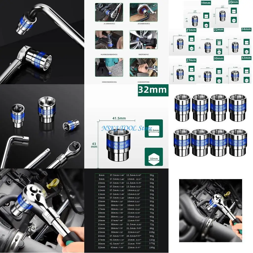 

L8RC 8pcs Versatiless Hexagonals Socket Wrench Head Set for Enhances Repair Work
