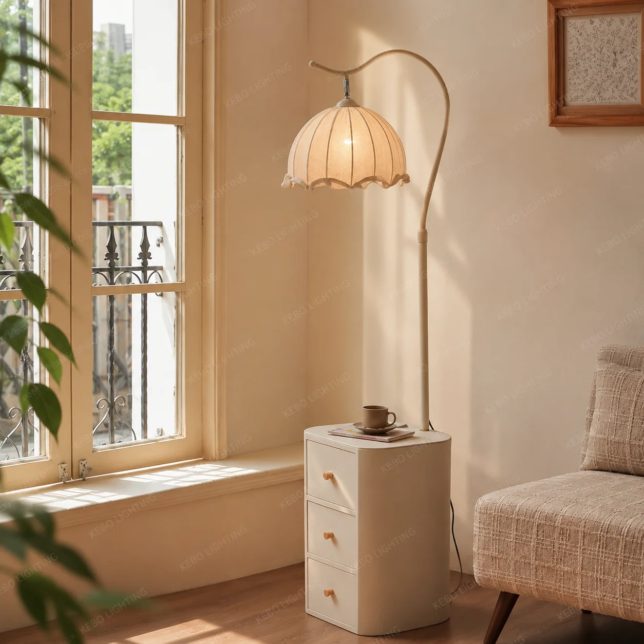 Floor Lamp with Shelves for Living Room, Corner Display Standing Column Lamp with LED Bulb Etagere Organizer Tower Nightstand