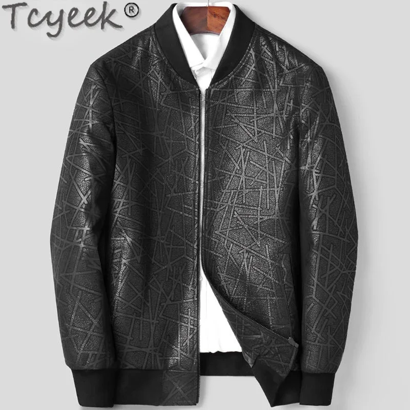 

Korean Tcyeek Male Jacket Spring Fall Real Leather Motocycle Jackets for Men Clothes Print Thin Sheepskin Coat Man Tide