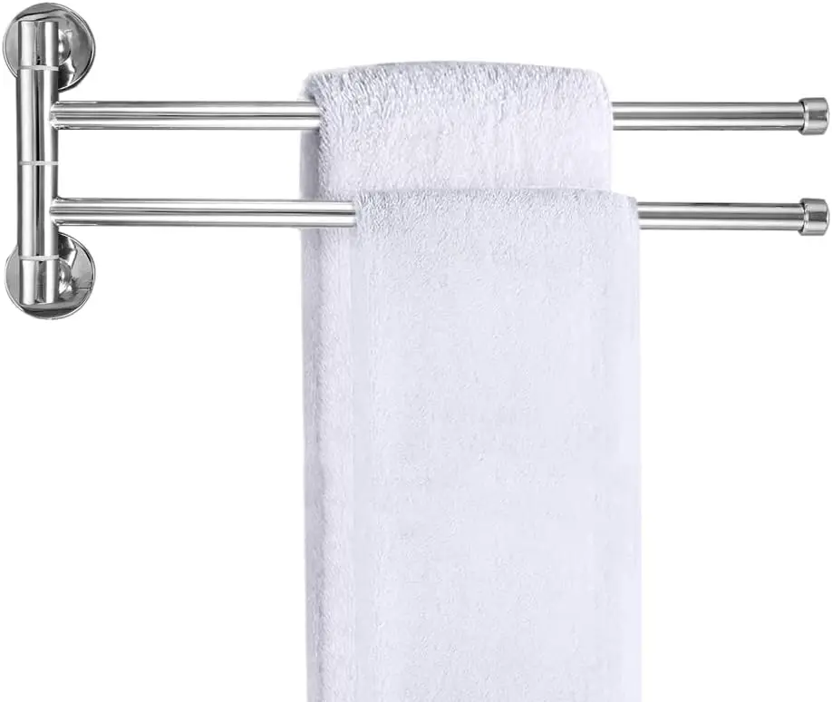 Dophee 1pc 2-arm Swivel Towel Rails Fold Out Swivel Towel Holder Bar Rail Hanger Rack Wall Mounted For Bathroom