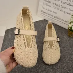 New Spring Summer Flat Shoes Woman Knitted Lace Fisherman's Shoes Sweet Girls Lace Hollow Breathable Casual Shoes Loafers 35-41