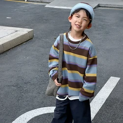 Autumn loose western style jacket boys' clothes autumn Korean version children's clothing 2024 new children's striped sweater