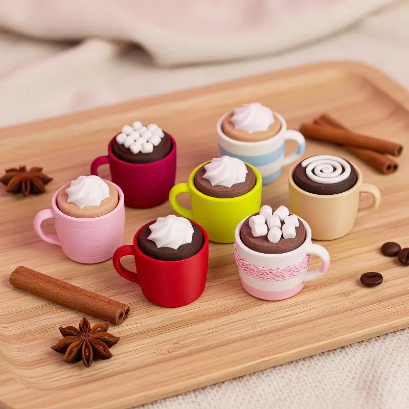 Novelty 3D Printed Clicker Keychain 1Pcs Vivid Hot Chocolate Cup Food Shape Pendant Lightweight Bag Accessory for Birthday Gift