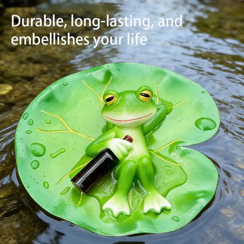 Floating Lily Pad Frog Resin Ornament, Waterproof Pool Fish Pond Decor, Vivid Animal Figurine for Garden Landscape
