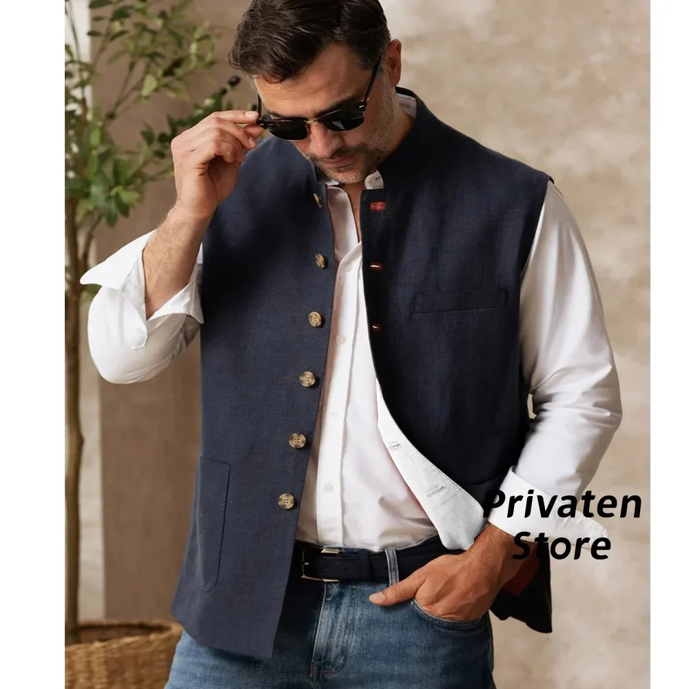 

Мужские жилеты, летняя куртка, темно-синий однотонный кардиган на пуговицах, повседневная спортивная верхняя одежда высокого качества, chaleco hombre