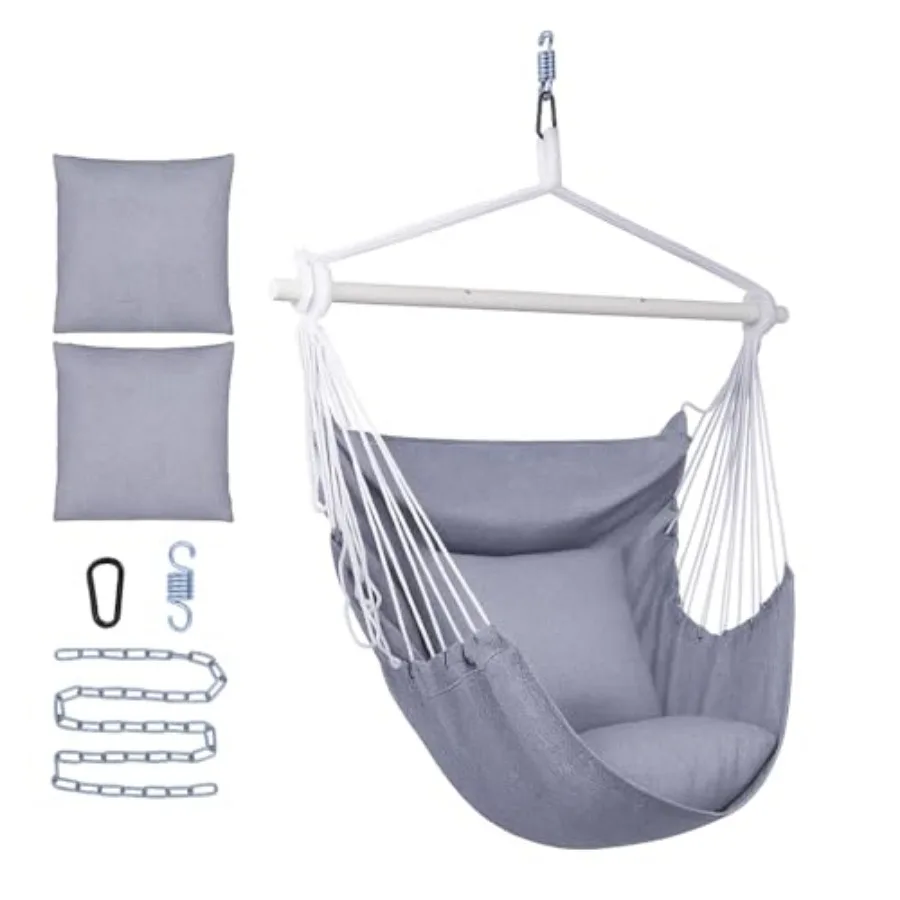 

Hanging Hammock Chair Swing with Cushions and Hanging Kit 500 lb Capacity Cotton Blend Fabric for Indoor/Outdoor Use Includes C