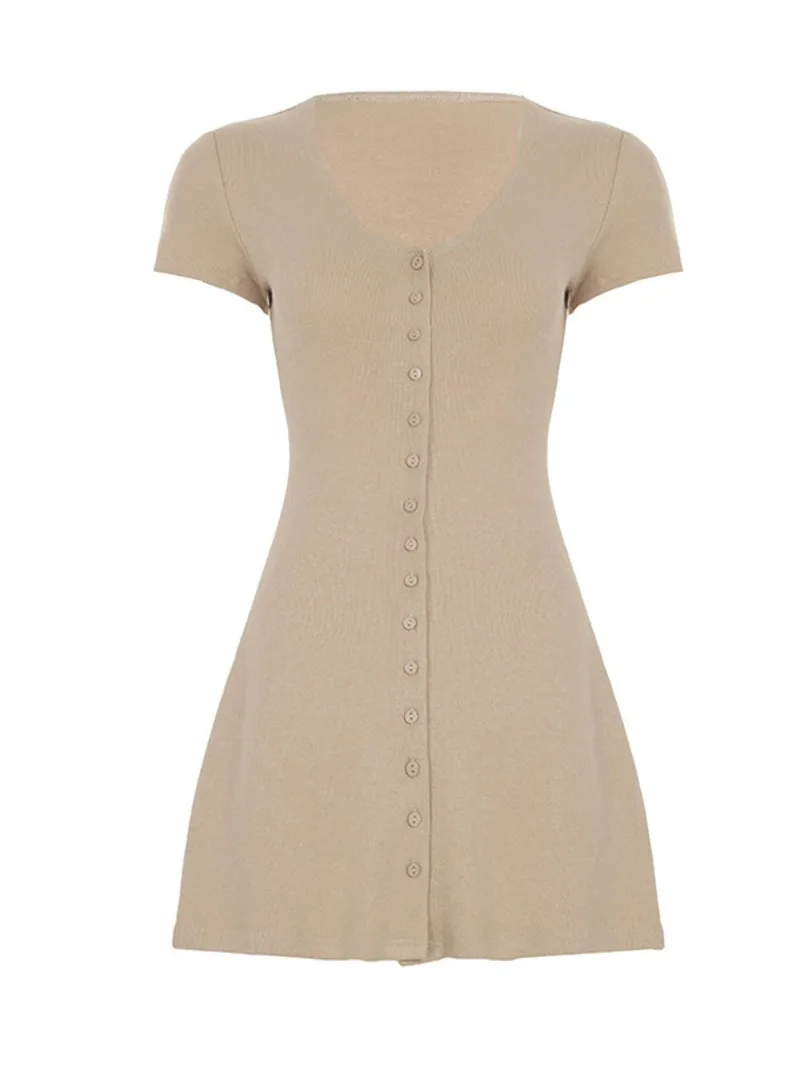 Slim T Shirt Mini Dress Sexy Fashion Women Tops Breasted Ultra Short Dress Elegant Summer Short Sleeved Slim 2025 New Top 8J8M