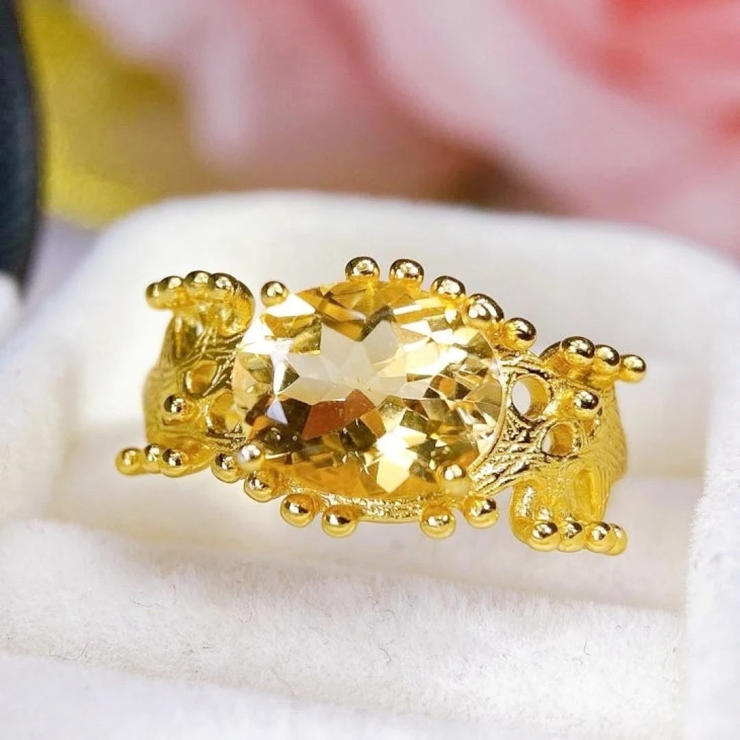 KJJEAXCMY High clarity Jewelry New Natural Yellow Crystal S925 silver exquisitely Ring Full of luster Simple,Design High-End