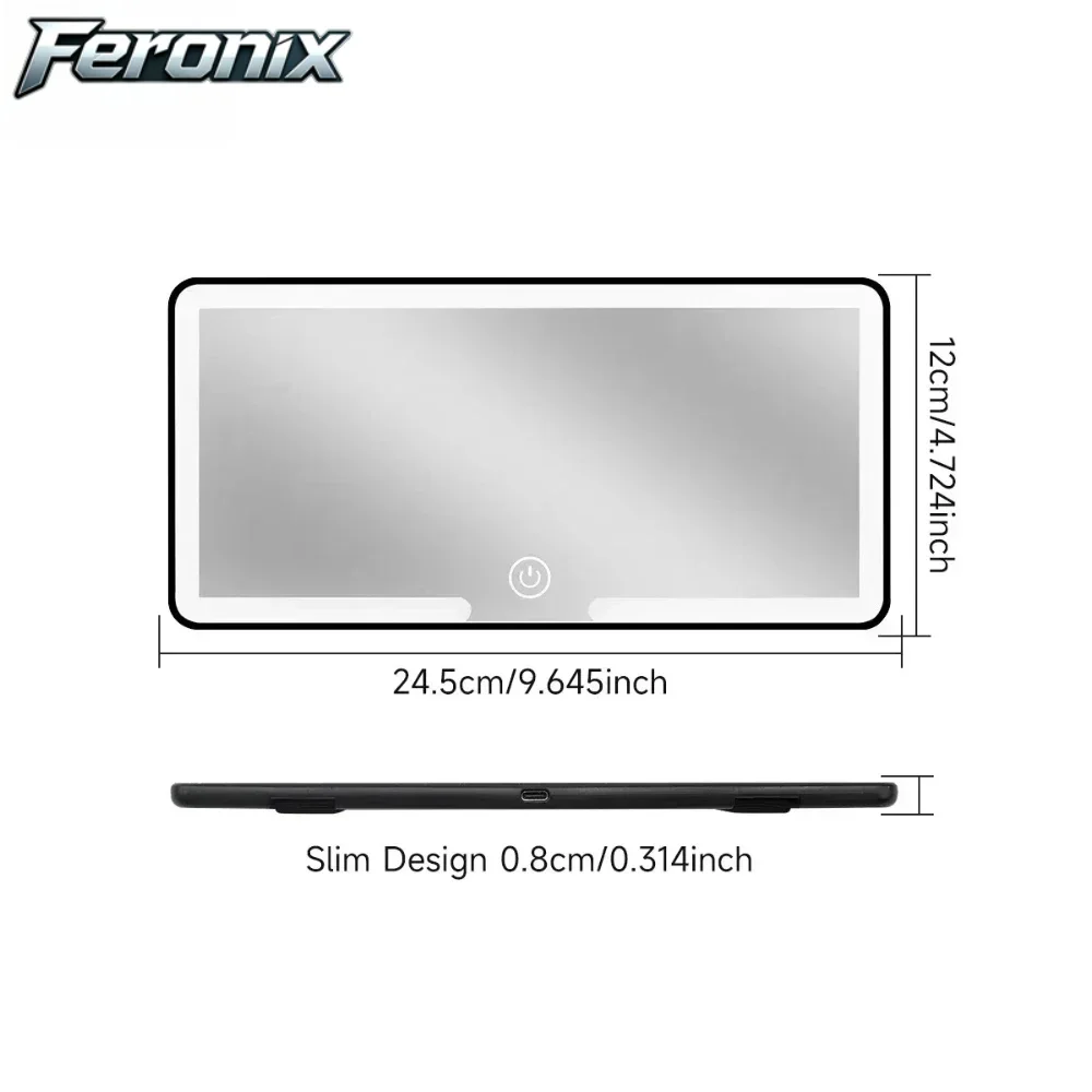 Feronix Universele Dunne Auto Binnenspiegel Zonneklep Plaat LED HD Make-up Oplaadbare Touchscreen Spiegel met Dimbaar Licht