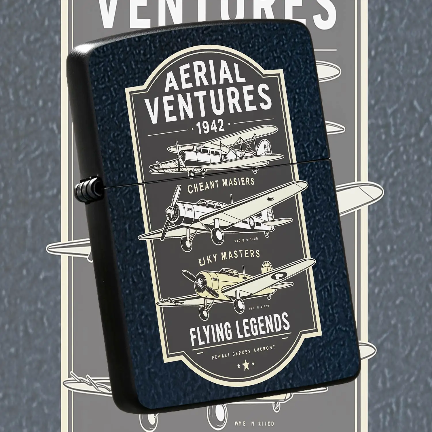 Vintage 1942 Aerial Ventures Flying Legends Lighter Retro Aircraft Pattern Decor Portable Stylish Souvenir Gift For Daily Use Collectible Multi-Scenario Practical Present For Aviation Enthusiasts A Humorous And Interesting Lighter