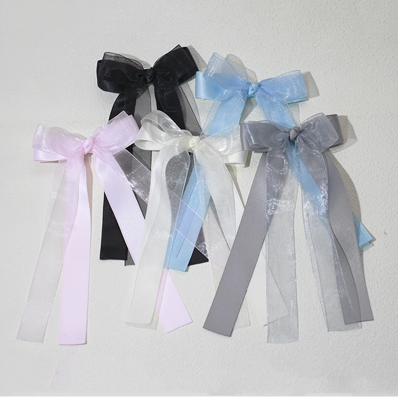 Lystrfac Fashion Mesh Ribbon Bow Hair Clips for Women Girls Back Head Top Clip Hairpin Hairgrips Retro Hair Accessories