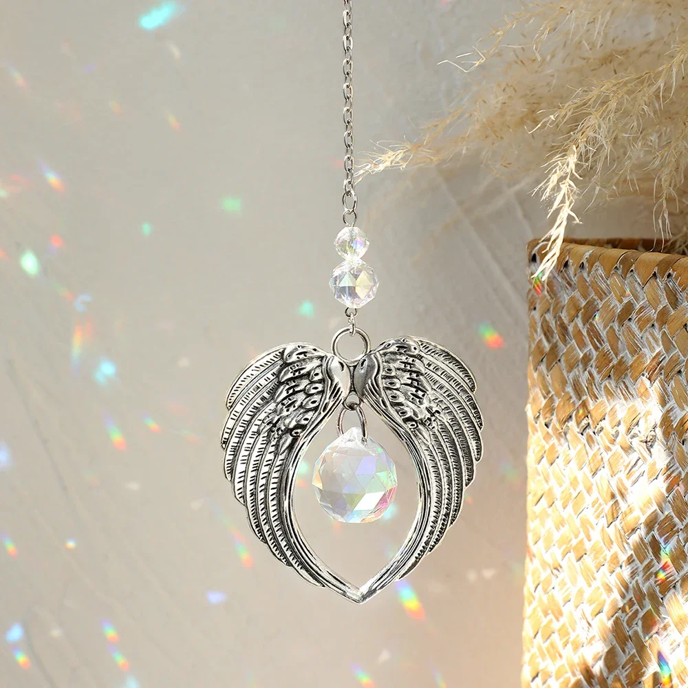 Angel Wings Crystal Suncatcher Hanging Prism Sun Catchers Window Garden Decor Car Decor Rainbow Maker Suncatchr For Car Gift
