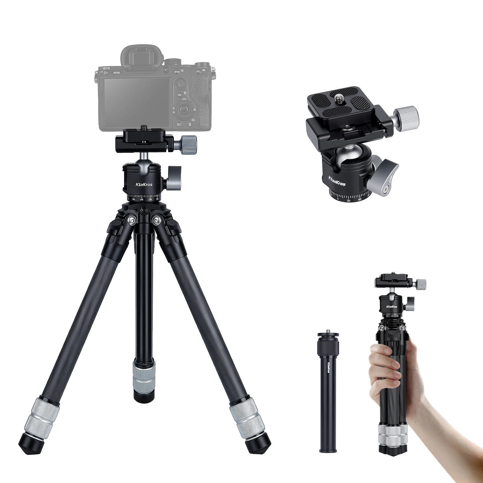 

Легкий карданный штатив из углеродного волокна, микро-подставка для одной камеры, настольная дорожная подставка для телефона для фотосъемки на открытом воздухе