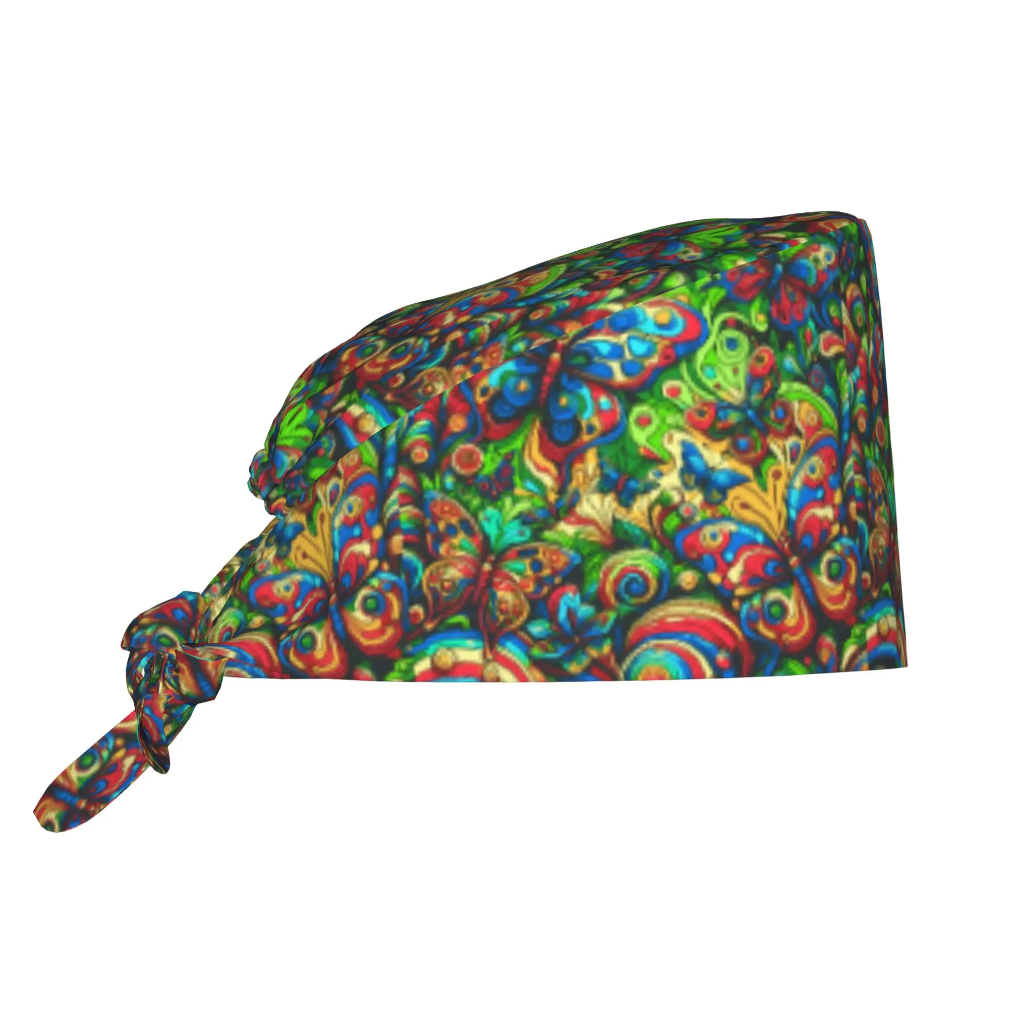 Adjustable Funny Colourful Butterfly Printed  Working Hat Men Women  Surgical Hat Scrub Nursing Doctor Surgeon Cap for Nurse
