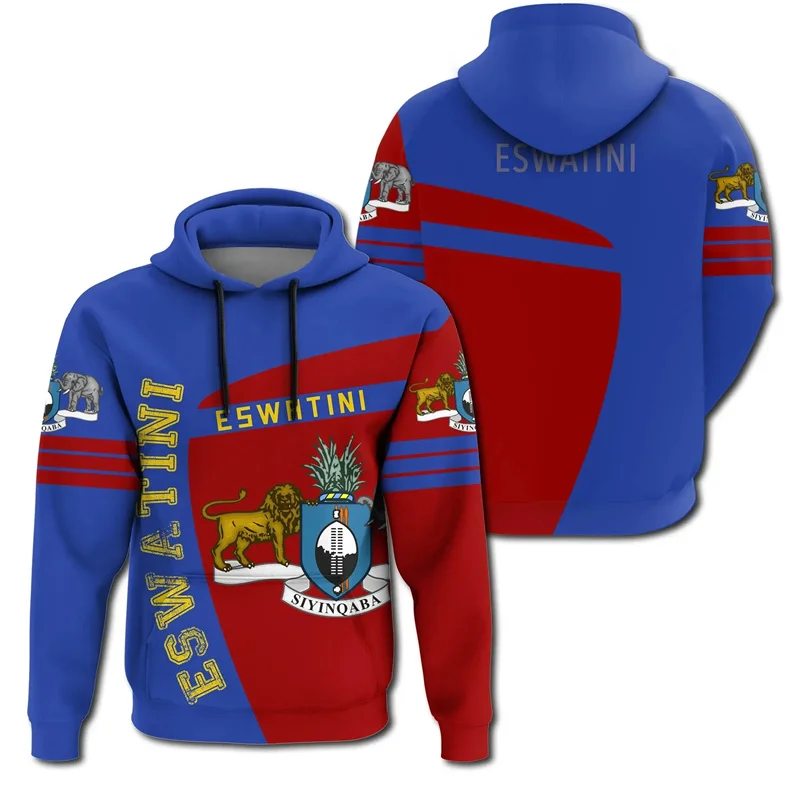 Men's African Coat Swaziland Map Flag 3D Print Hoodies Oversize Eswatini National Emblem Graphic Sweatshirt Male Pullover Hooded